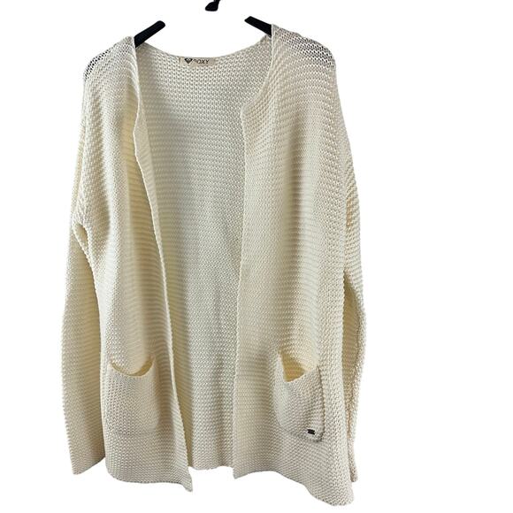 Roxy Ivory/Cream Open Front Chunky Open Knit Cardigan Casual Boho Medium - Picture 1 of 6